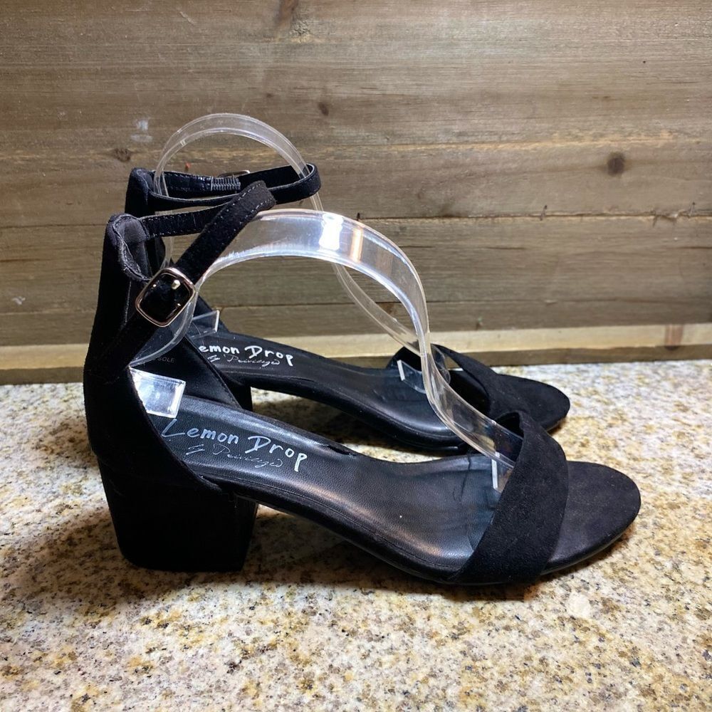 ✅Lemon Drop By Privileged Benson Ankle Strap/Block Heel Sandals (Size 8.5)Black